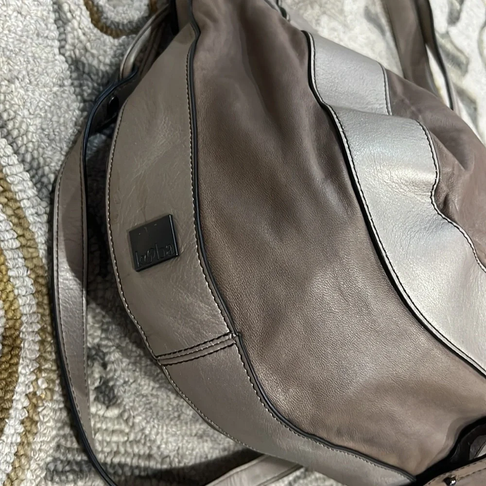 💕 Kooba taupe gray silver soft leather x large satchel shoulder bag